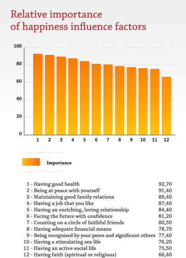 Relative importance of happiness influence factors